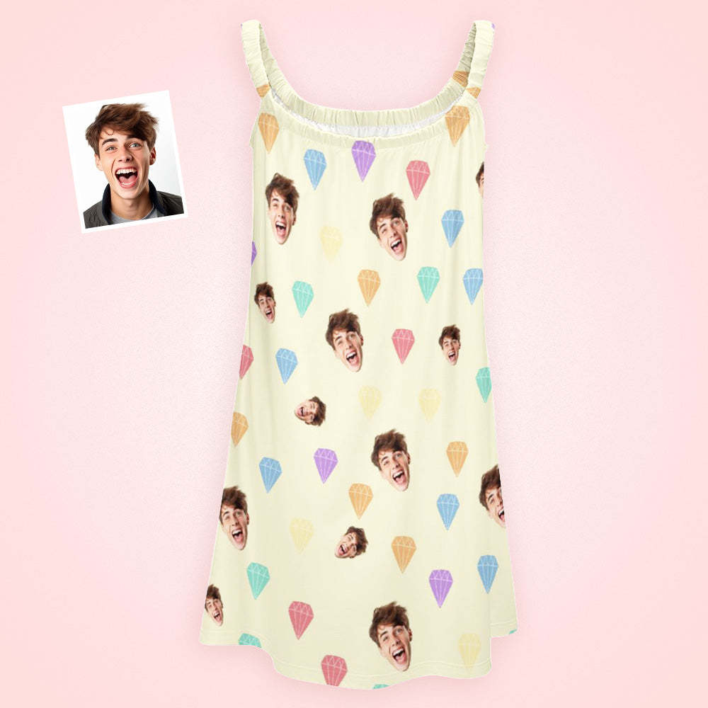 Custom Face Daytime Sleep Dress Personalized Photo Women Long Nightdress Diamond Colorful Gift - 