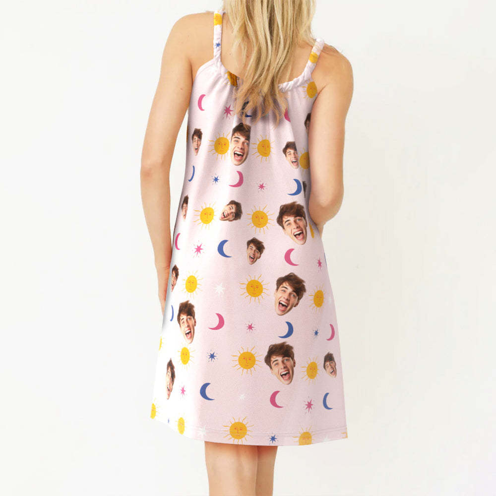 Custom Face Daytime Sleep Dress Personalized Photo Women Long Nightdress Star Gift For Her - 