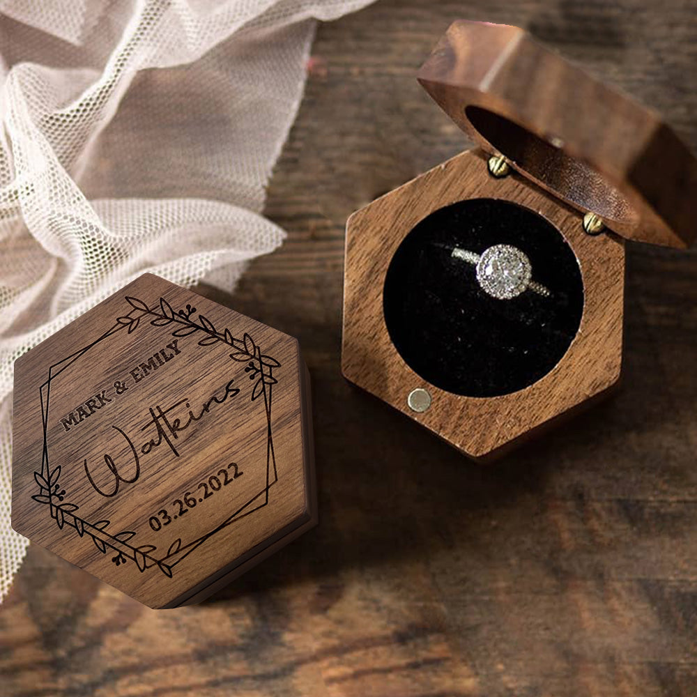 Personalized Wooden Ring Box Hexagon Engagement Ring Box Anniversary Gift