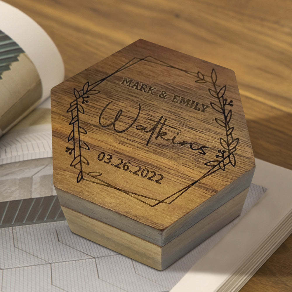 Personalized Wooden Ring Box Hexagon Engagement Ring Box Anniversary Gift