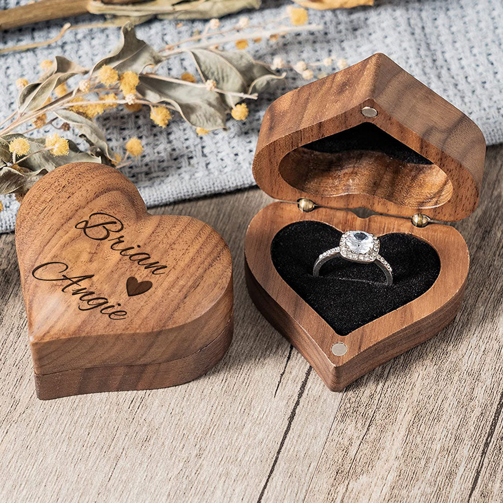 Personalized Wooden Ring Box Heart Shape Engagement Ring Box Anniversary Gift