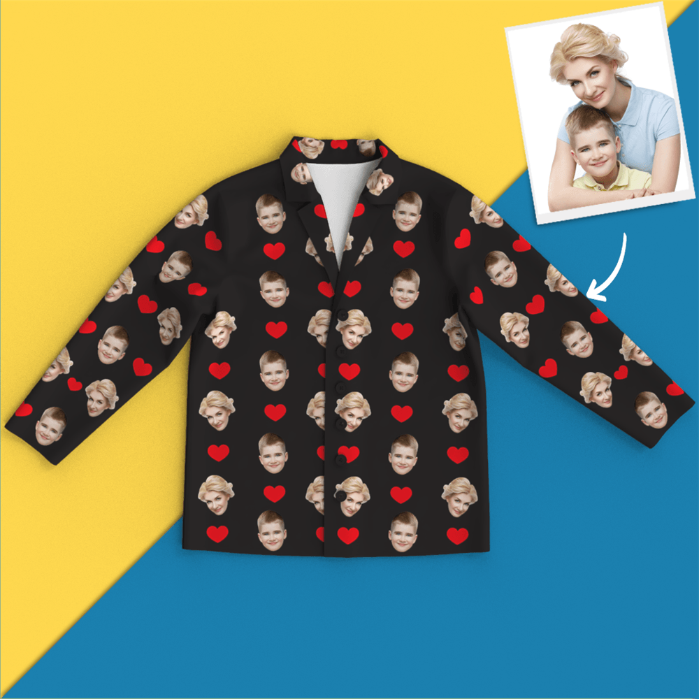 Custom Face Red Heart Pajamas - 