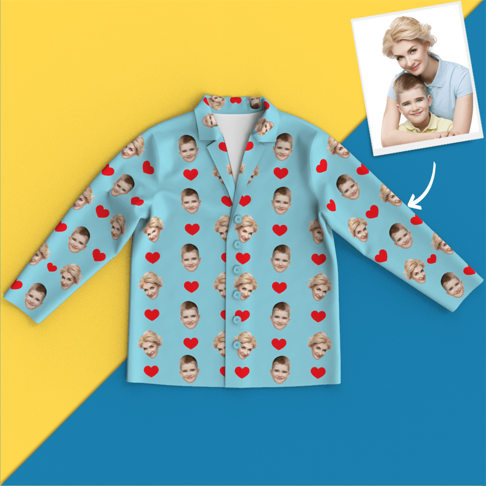 Custom Face Red Heart Pajamas - 