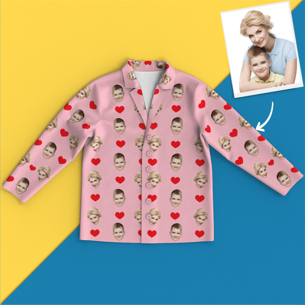 Custom Face Red Heart Pajamas - 