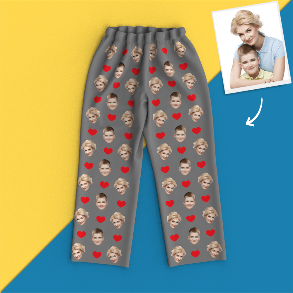 Custom Face Red Heart Pajamas - 