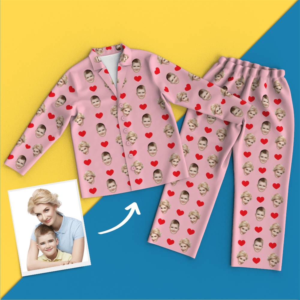 Custom Face Red Heart Pajamas - 