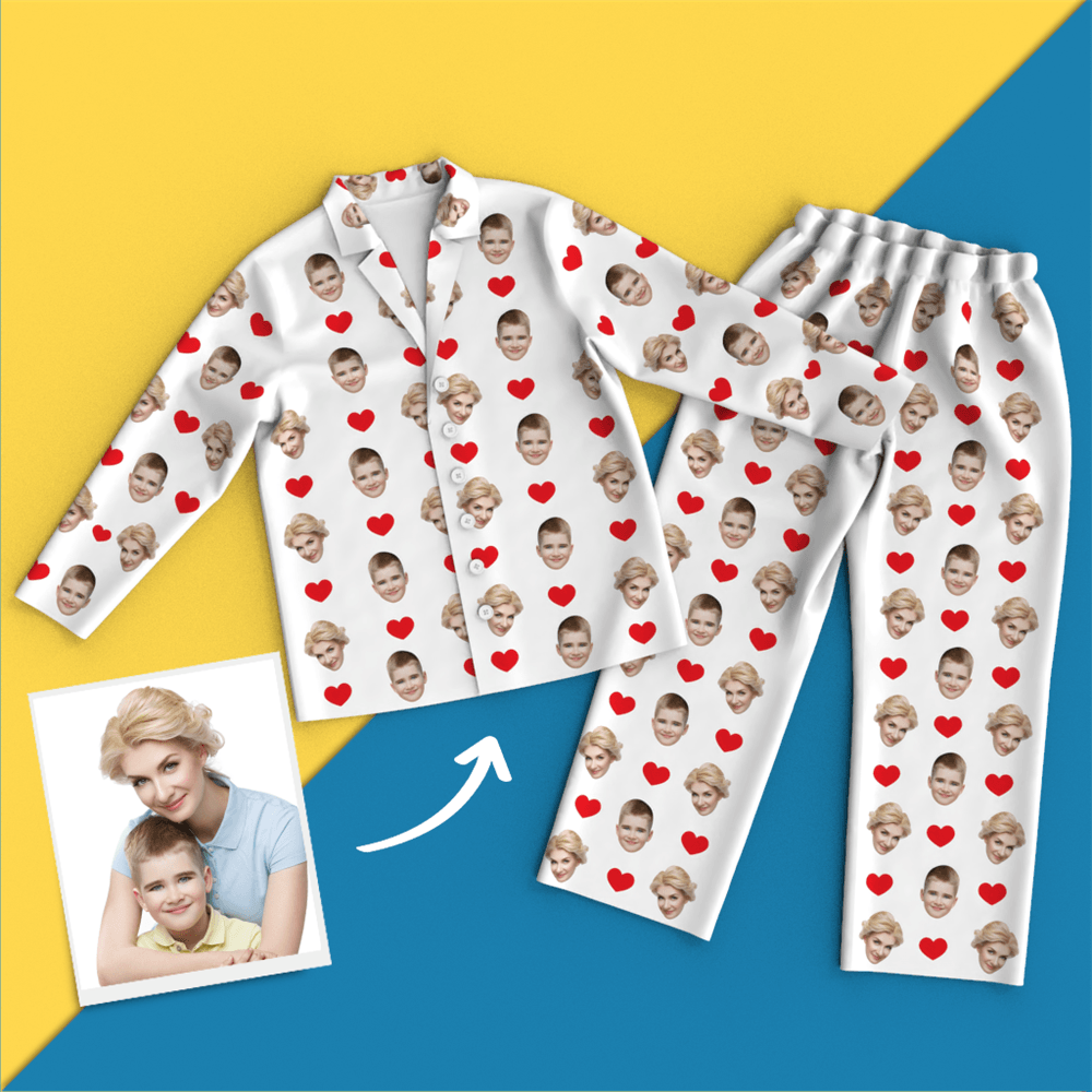 Custom Face Red Heart Pajamas - 
