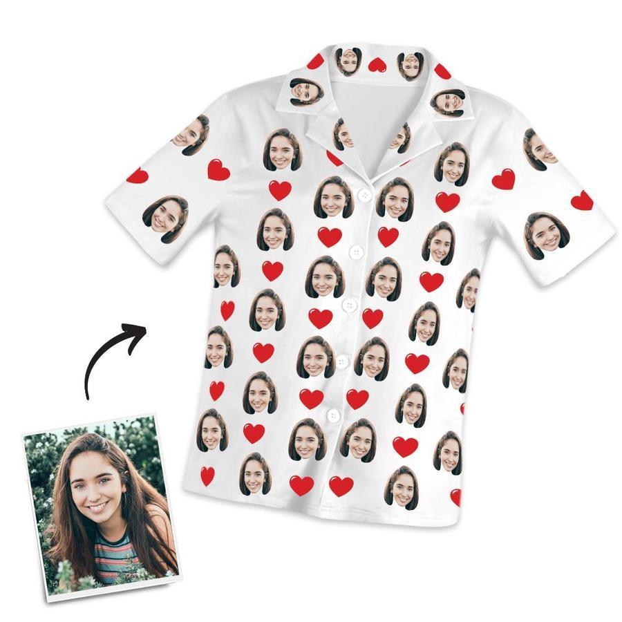 Customized Photo Face Short Sleeved Pajamas - Hearts - 