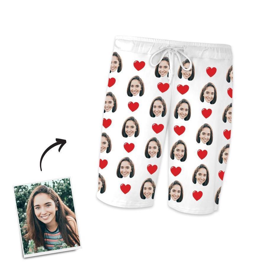 Customized Photo Face Short Sleeved Pajamas - Hearts - 