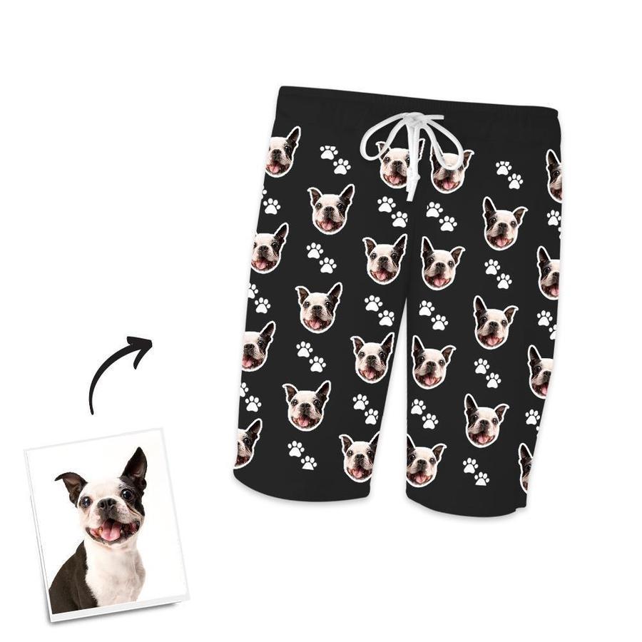 Custom Dog Photo Short Pajama Pants-Footprints - 