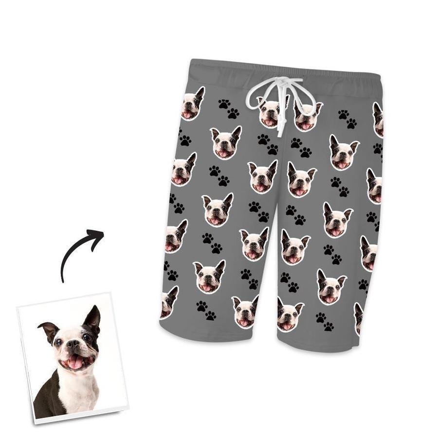 Custom Face Dog Footprints Short Pajama Pants A Funny Gift - 
