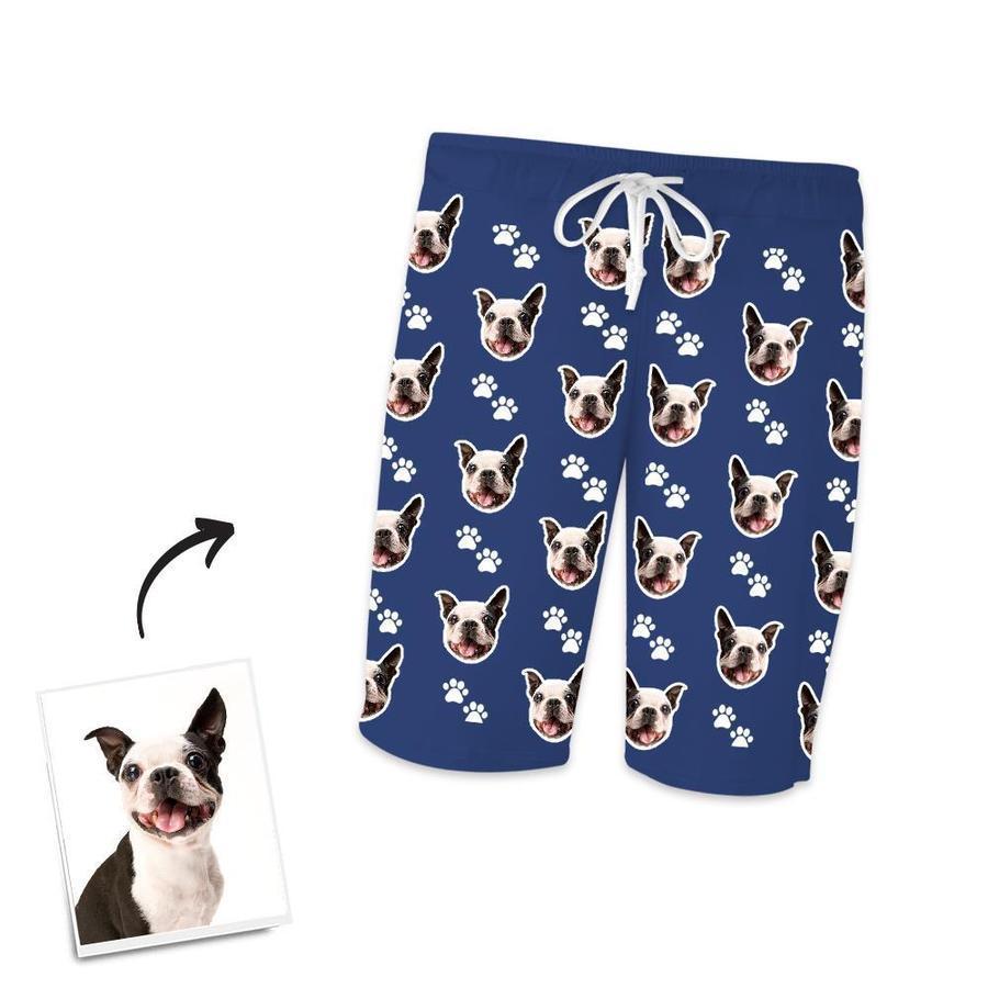 Custom Face Dog Footprints Short Pajama Pants A Funny Gift - 