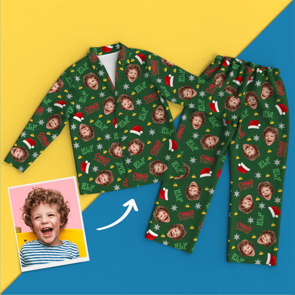 Custom Face Photo Christmas Elf Pajamas Omg Santa - 