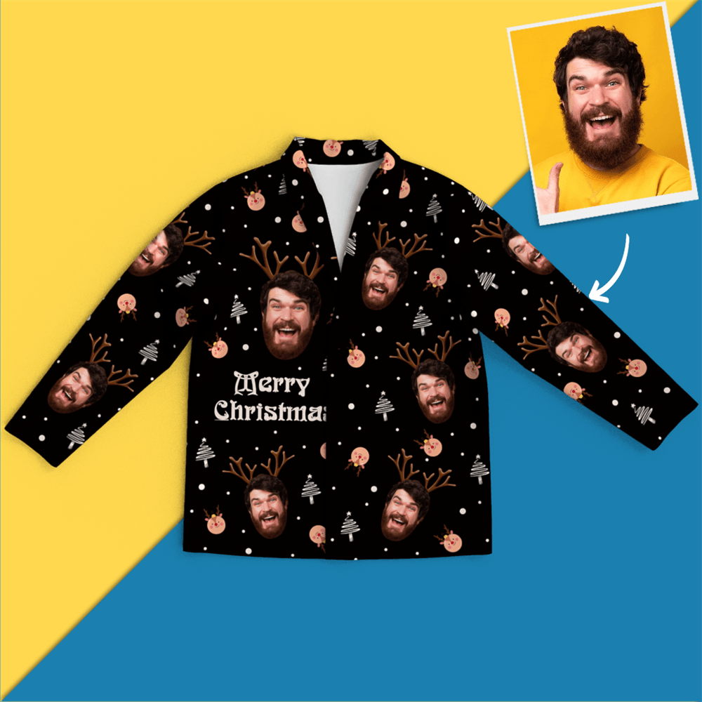 Custom Face Christmas Pajamas - Elk - 