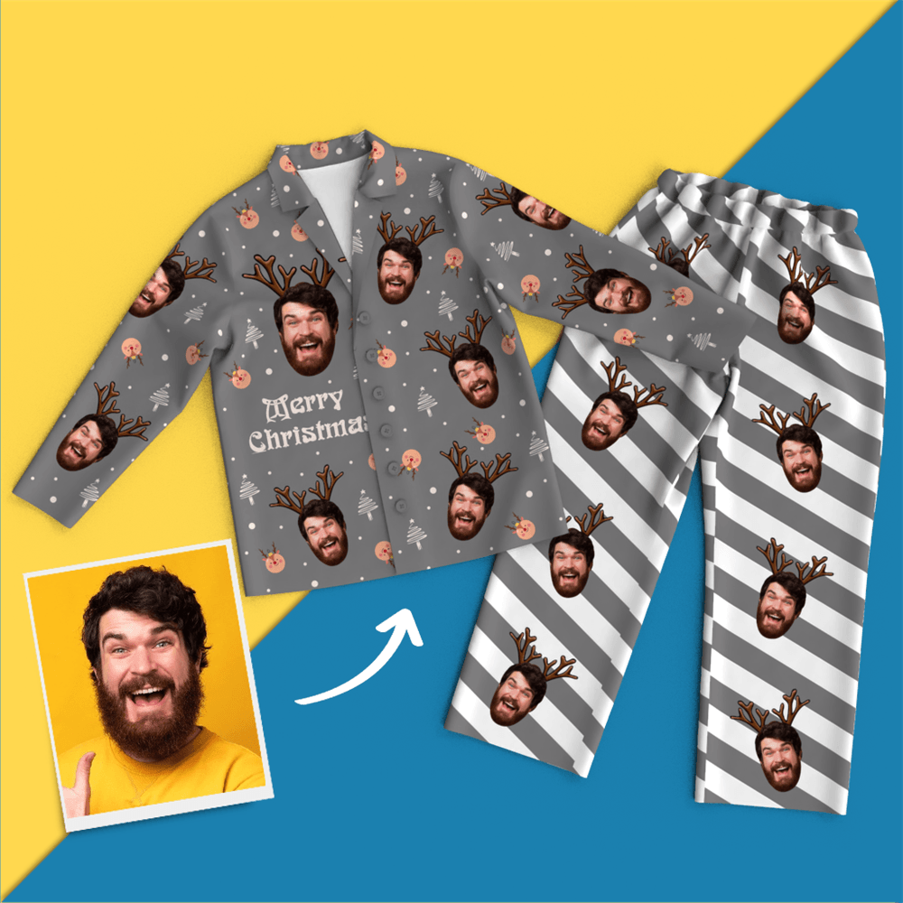 Custom Face Christmas Pajamas - Elk - 