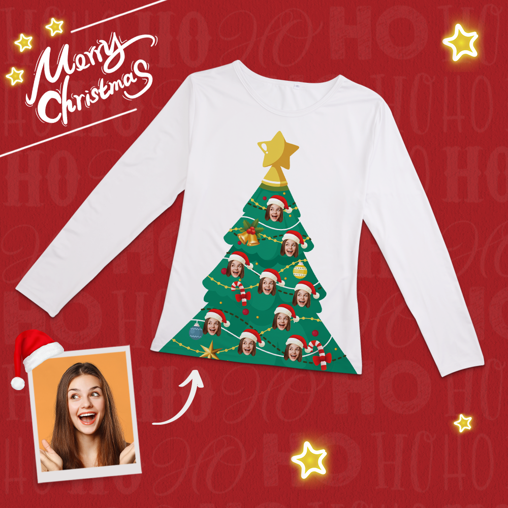 Custom Face Christmas Tree Pajamas Suit - 