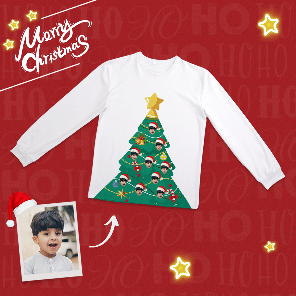 Custom Face Christmas Tree Pajamas Suit - 