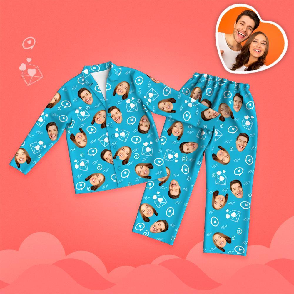 Valentine's Day Custom Face Love And Message Printed Long Sleeve Pajamas Set - 