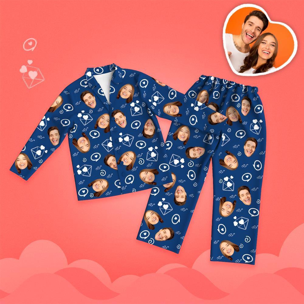 Valentine's Day Custom Face Love And Message Printed Long Sleeve Pajamas Set - 