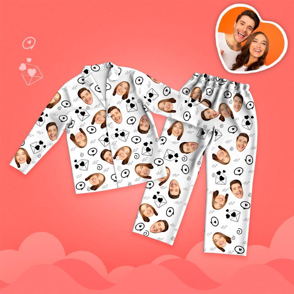 Valentine's Day Custom Face Love And Message Printed Long Sleeve Pajamas Set - 