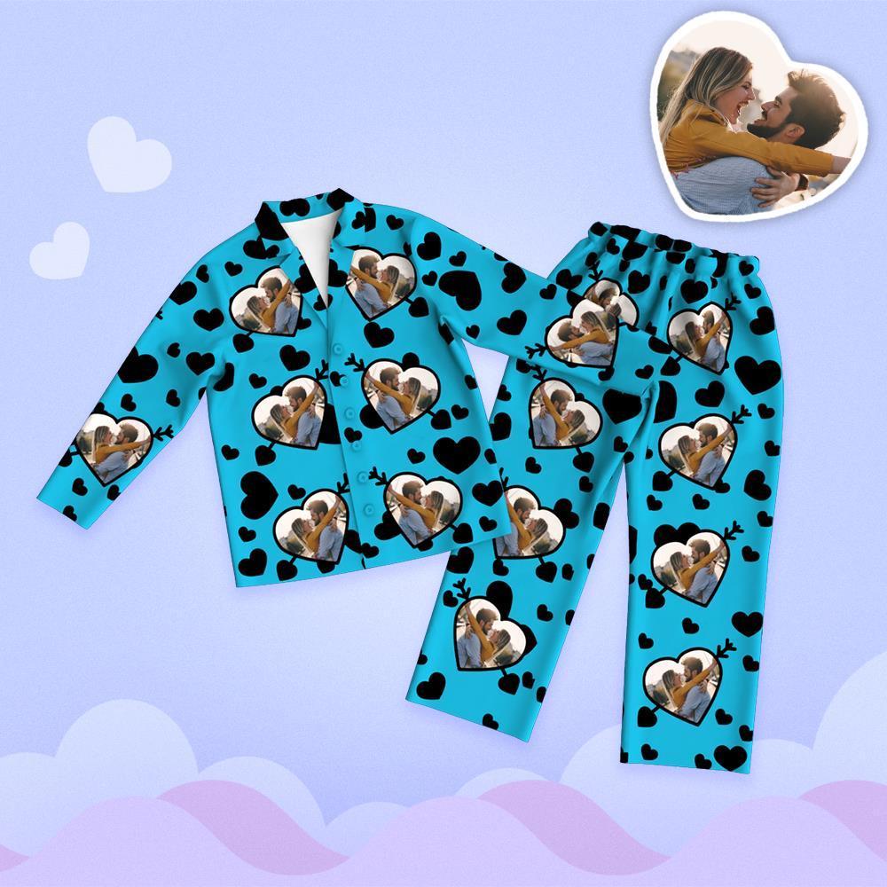 Valentine's Day Custom Photo Cupid's Arrow Printed Long Sleeve Pajamas Set - 
