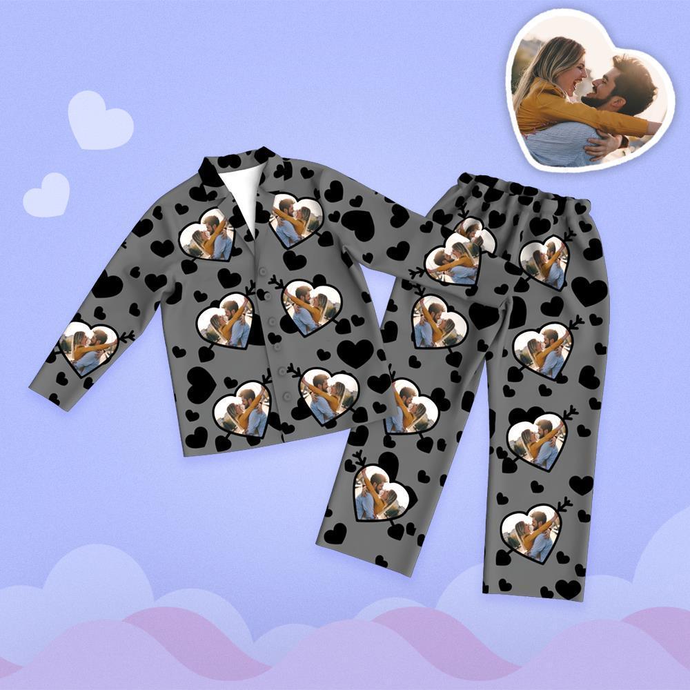 Valentine's Day Custom Photo Cupid's Arrow Printed Long Sleeve Pajamas Set - 