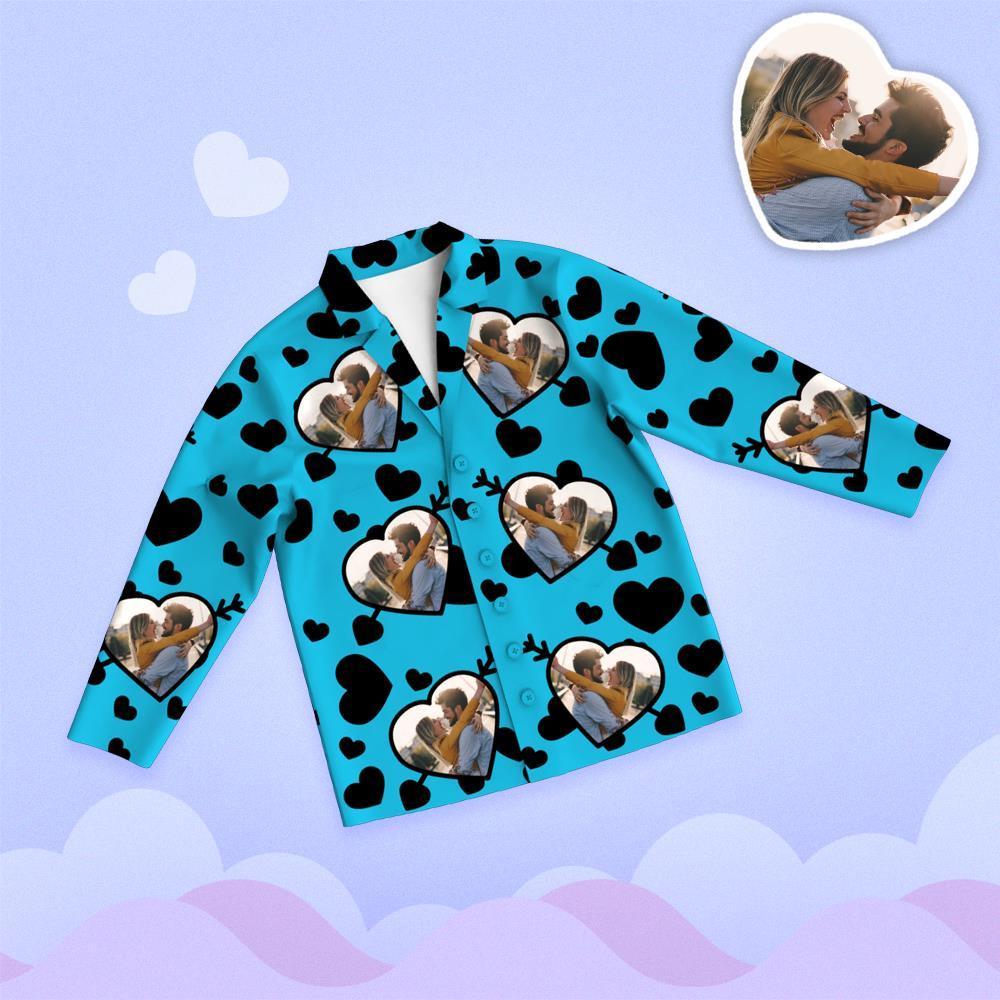 Valentine's Day Custom Photo Cupid's Arrow Printed Long Sleeve Pajamas - 