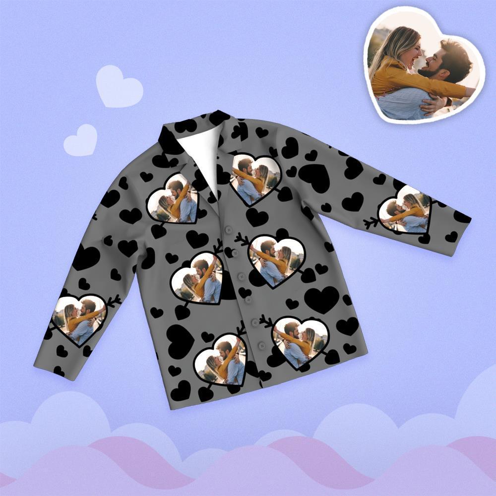 Valentine's Day Custom Photo Cupid's Arrow Printed Long Sleeve Pajamas - 