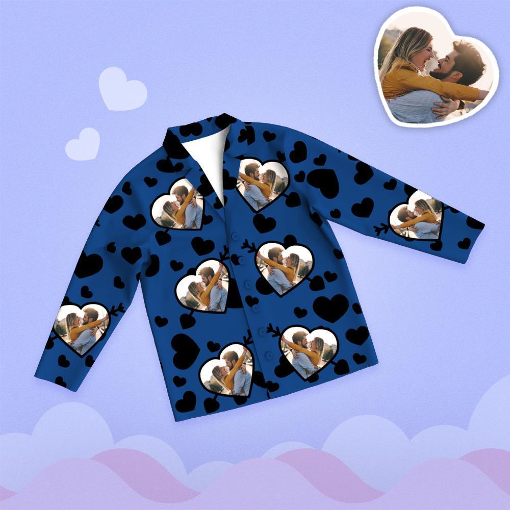 Valentine's Day Custom Photo Cupid's Arrow Printed Long Sleeve Pajamas - 
