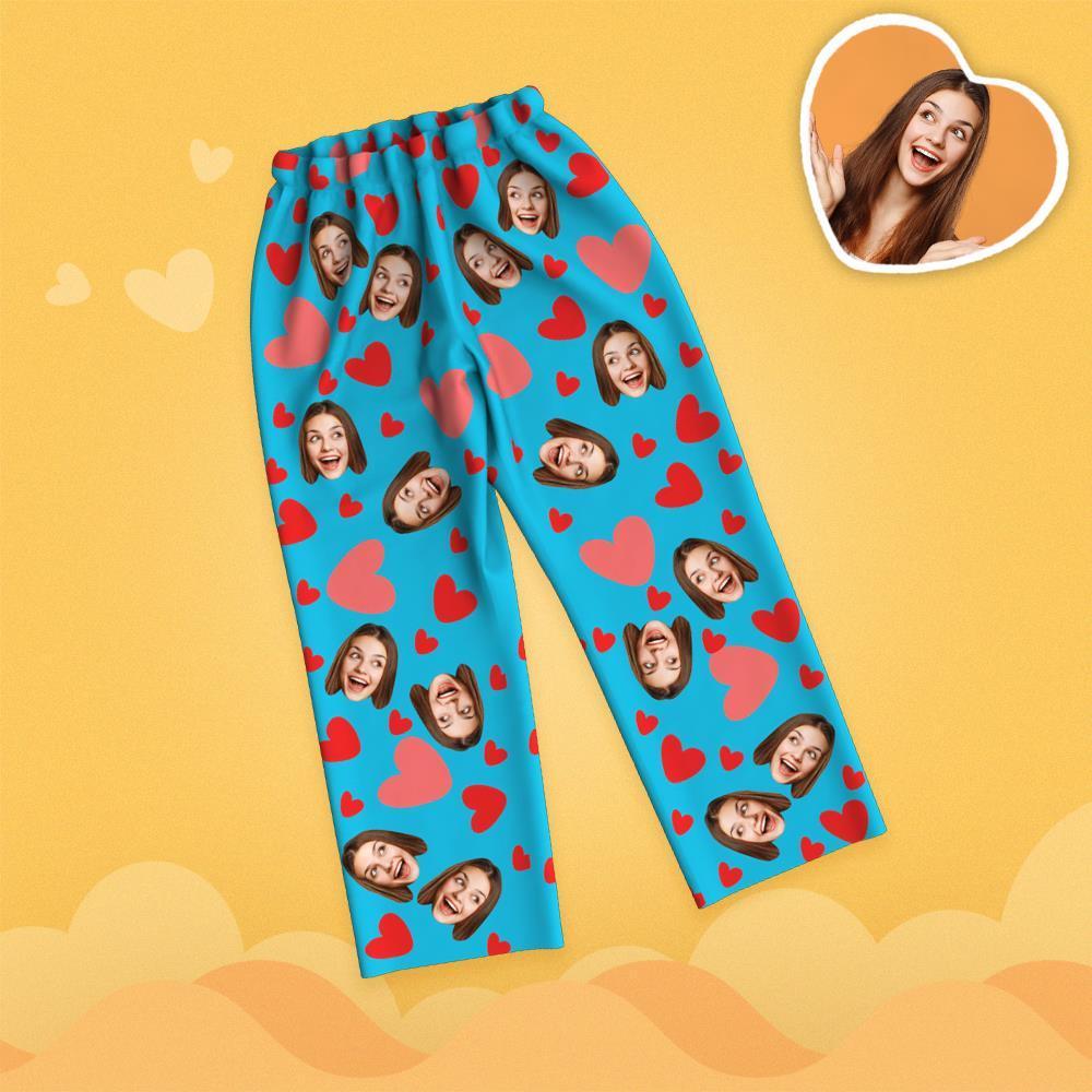 Valentine's Day Custom Face Red Heart Printed Long Sleeve Pajamas - 