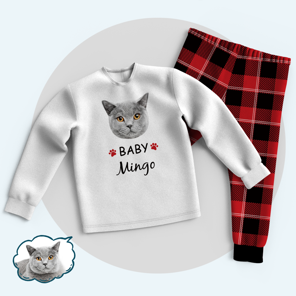 Custom Family Pajama Tops Add Photo And Name - Cat Face - 