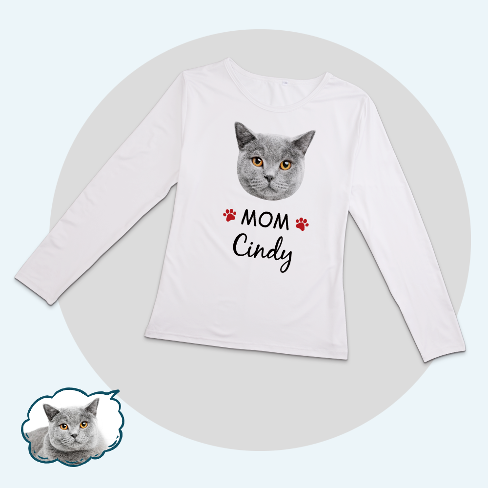 Custom Family Pajama Tops Add Photo And Name - Cat Face - 