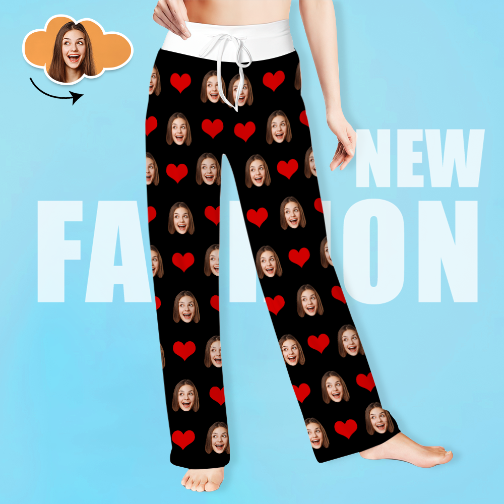 Custom Face Pants Ladie's Loose Wide-leg Pants Heart Pattern - 