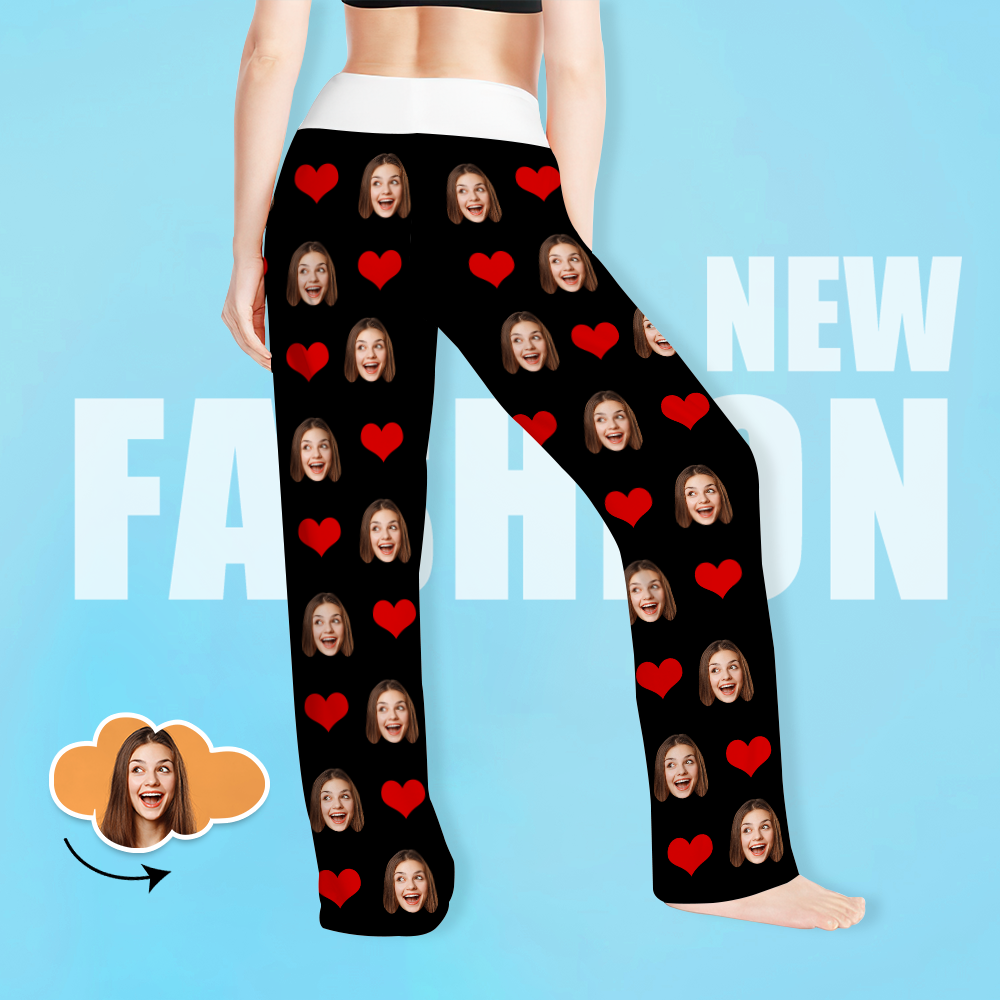 Custom Face Pants Ladie's Loose Wide-leg Pants Heart Pattern - 