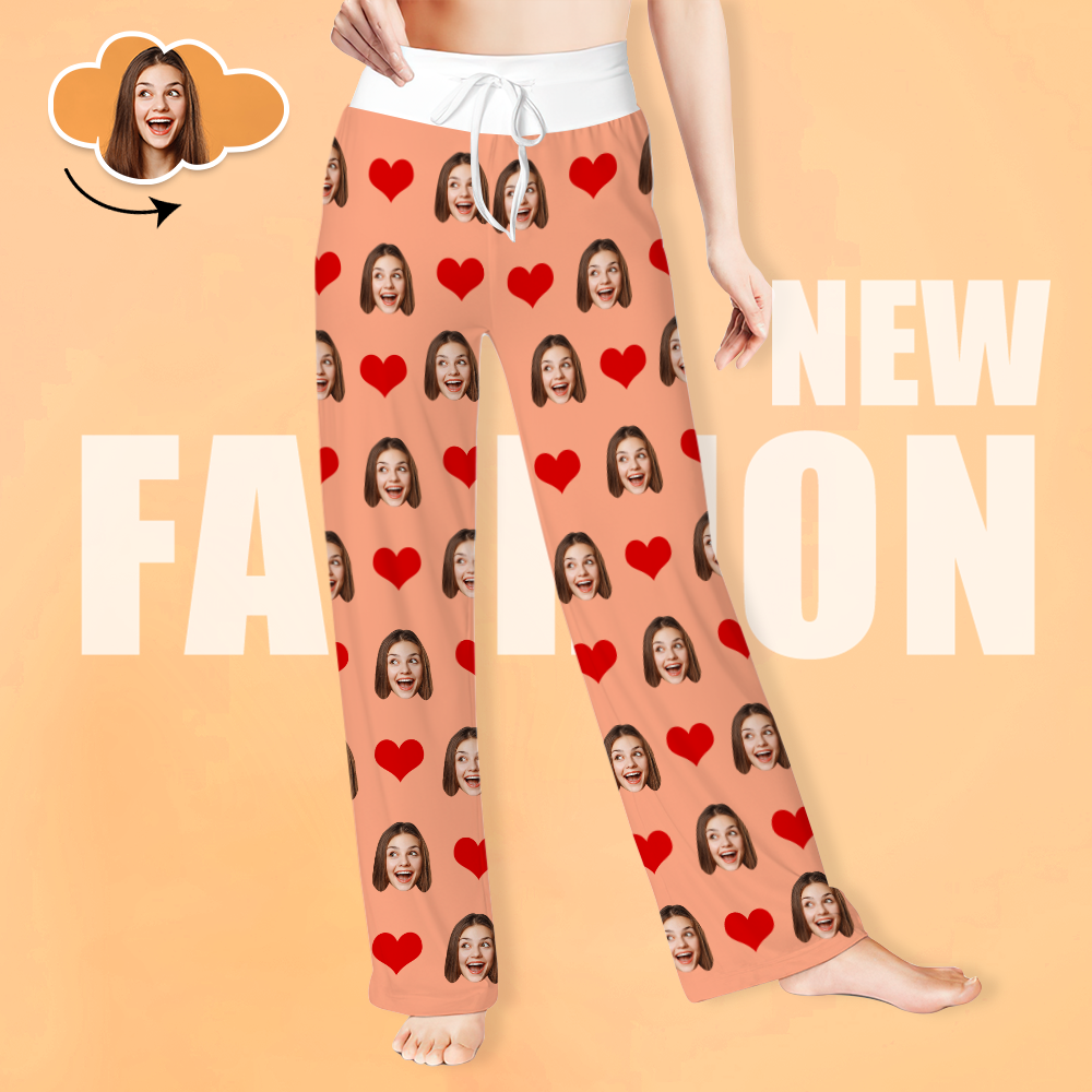 Custom Face Pants Ladie's Loose Wide-leg Pants Heart Pattern - 