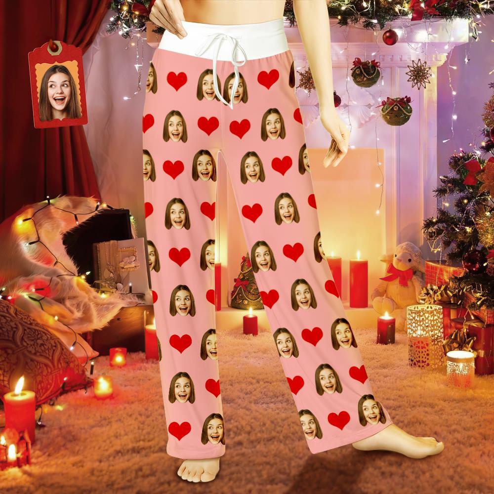 Custom Face Pants Ladie's Loose Wide-leg Pants Heart Pattern - 