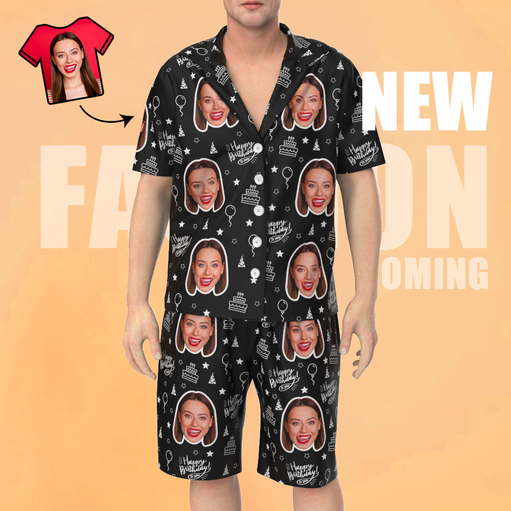 Custom Face Short Sleeve Pajamas Unique Birthday Photo Gift For Best Friend - 