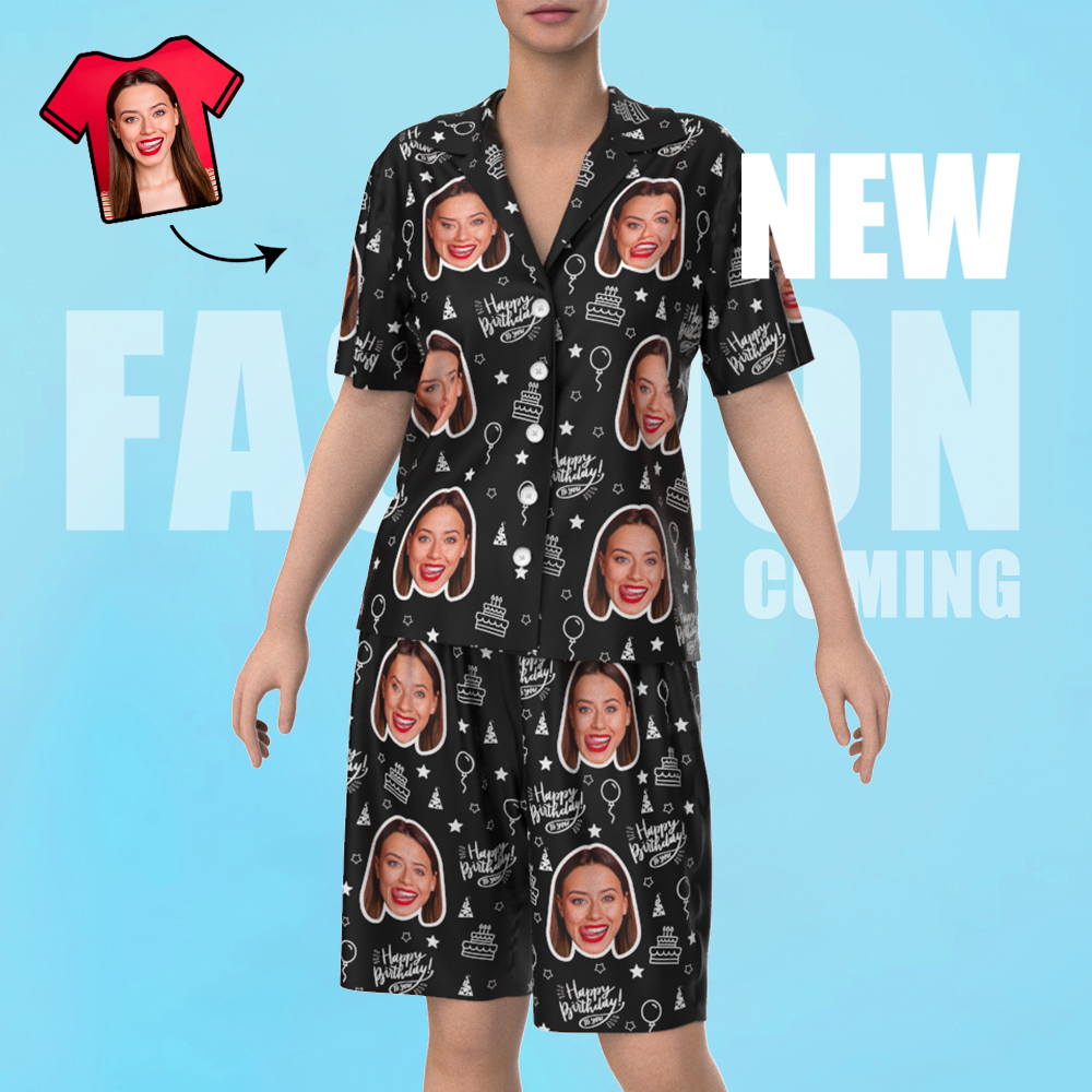 Custom Face Short Sleeve Pajamas Unique Birthday Photo Gift For Best Friend - 
