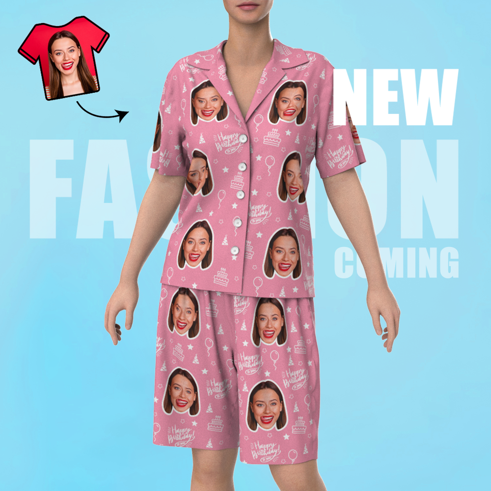 Custom Face Short Sleeve Pajamas Unique Birthday Photo Gift For Best Friend - 
