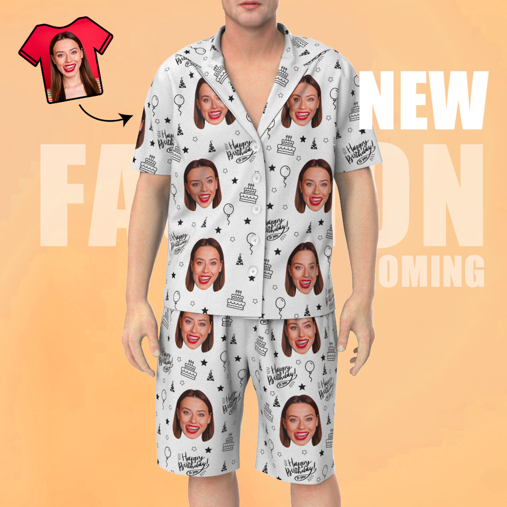 Custom Face Short Sleeve Pajamas Unique Birthday Photo Gift For Best Friend - 
