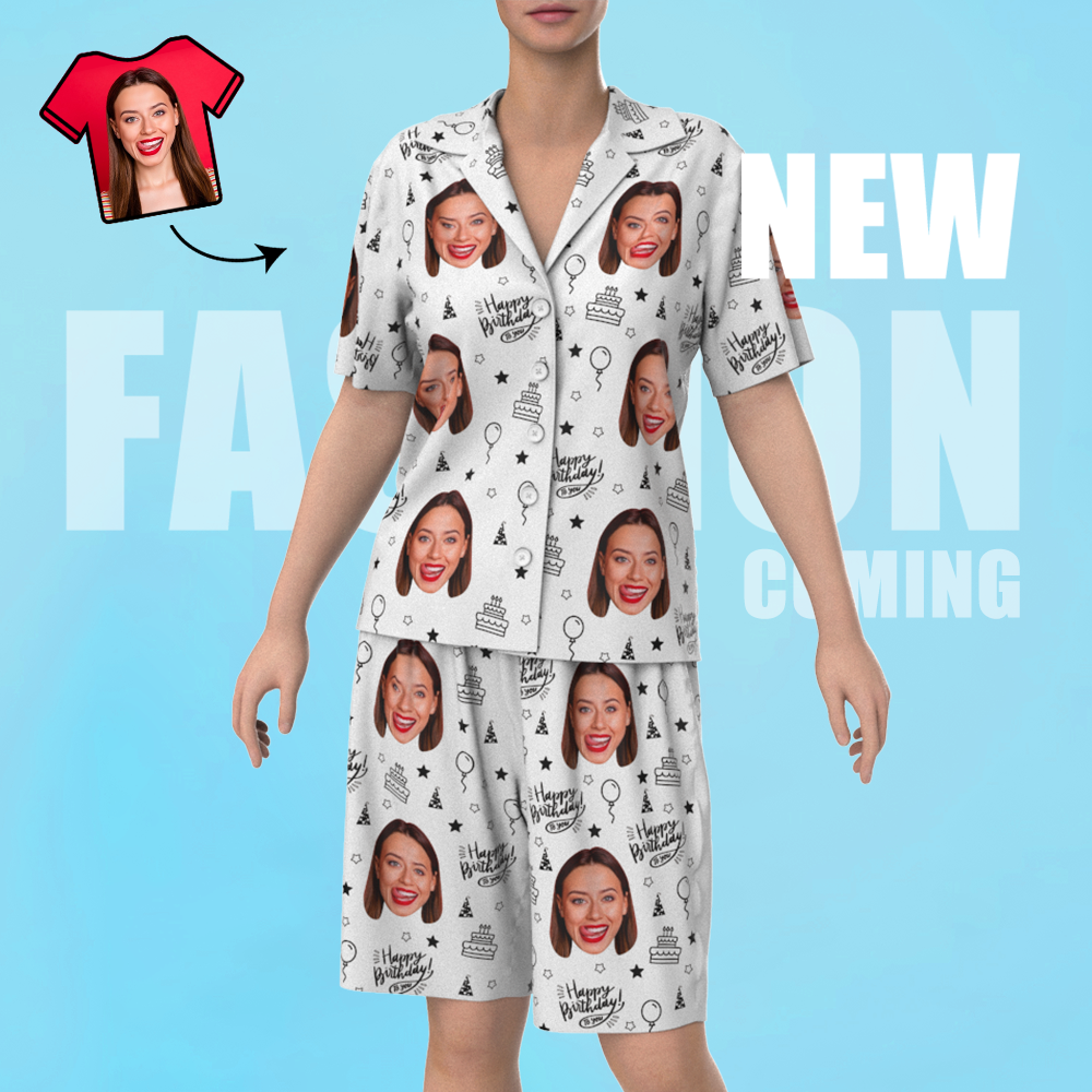 Custom Face Short Sleeve Pajamas Unique Birthday Photo Gift For Best Friend - 