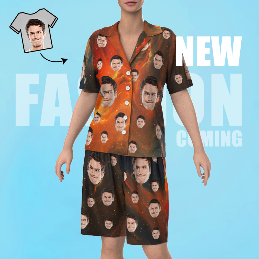 Custom Face Short Sleeve Starry Sky Pajamas - 