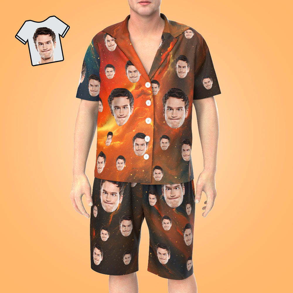 Custom Face Short Sleeve Starry Sky Pajamas - 