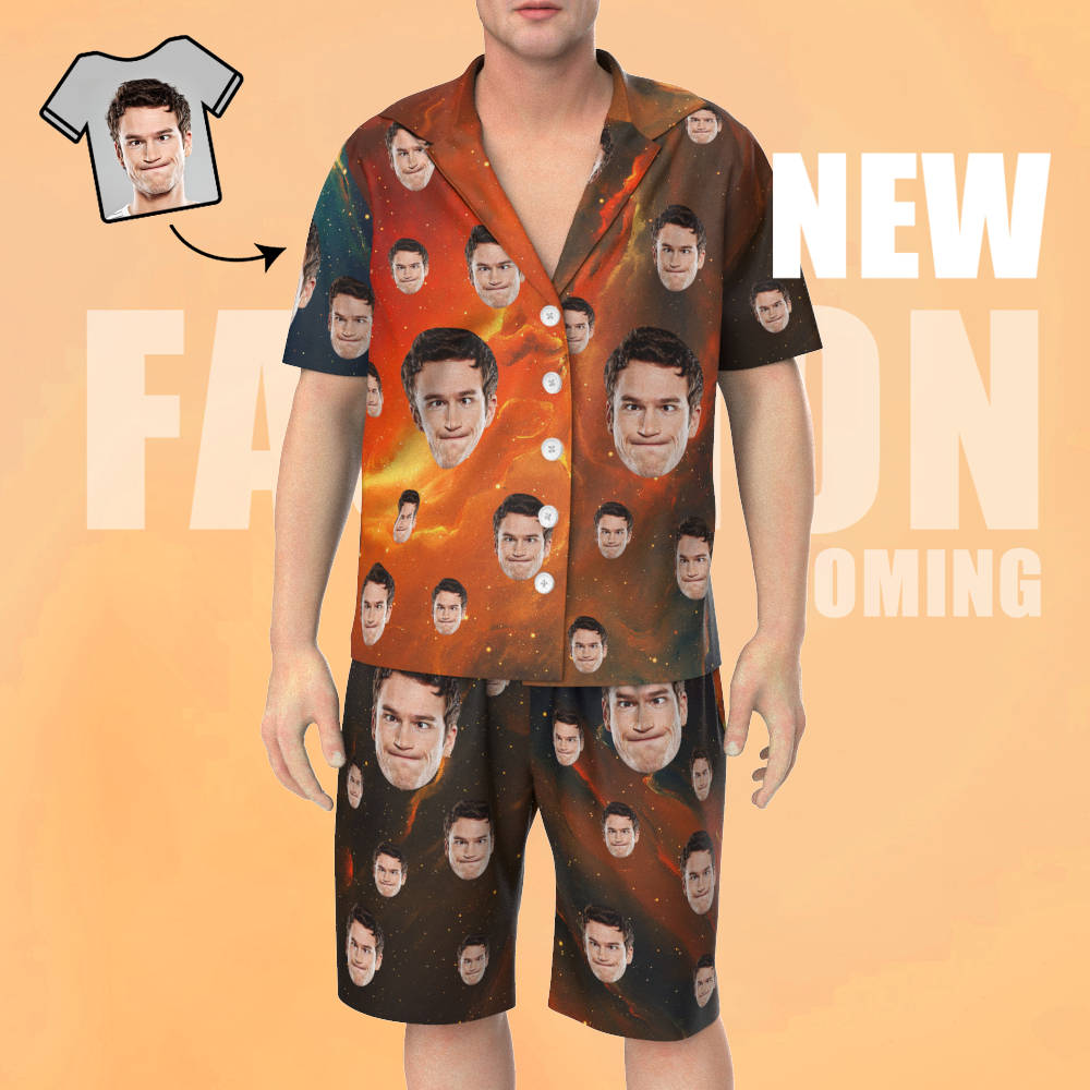 Custom Face Short Sleeve Starry Sky Pajamas - 