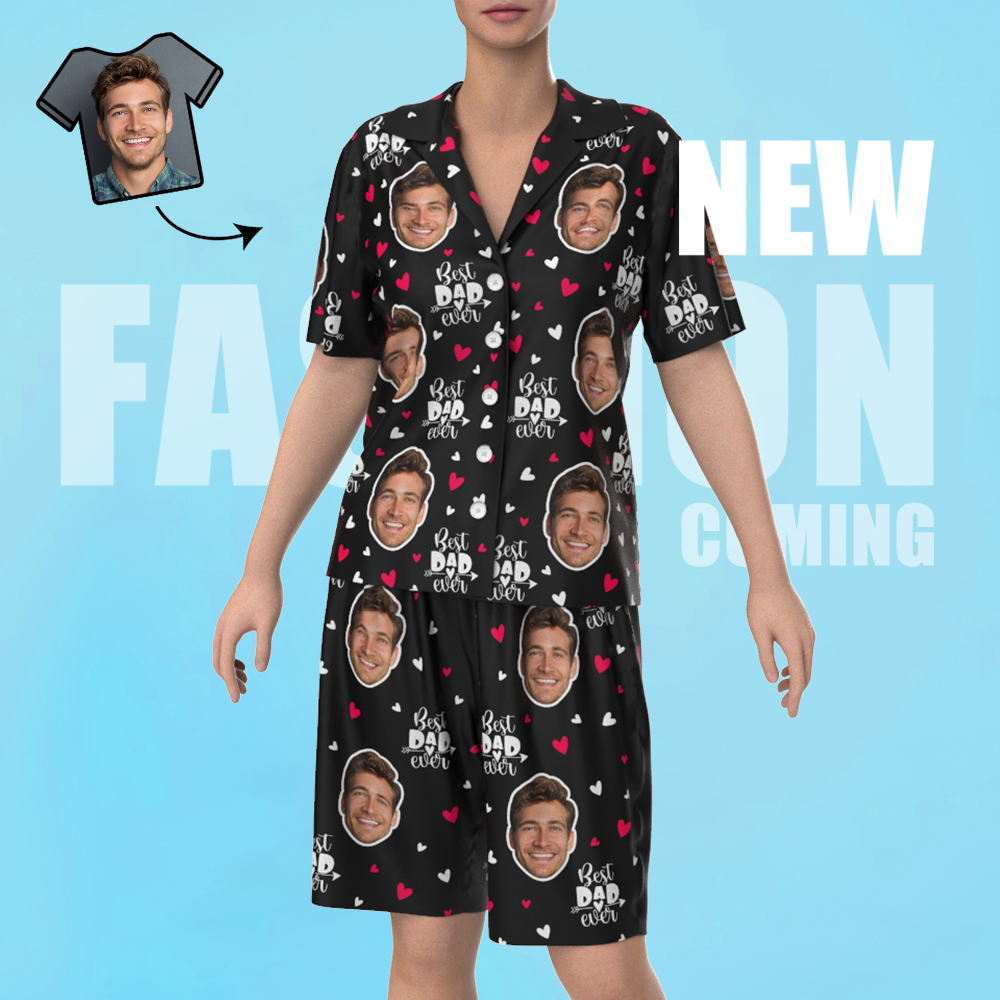 Custom Face Short Sleeve Heart Pajamas Best Dad Ever - 