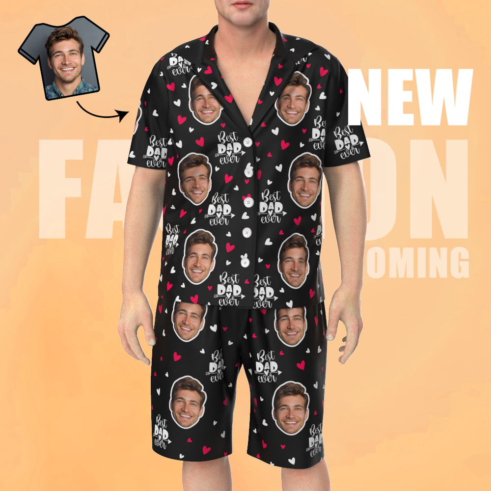 Custom Face Short Sleeve Heart Pajamas Best Dad Ever - 