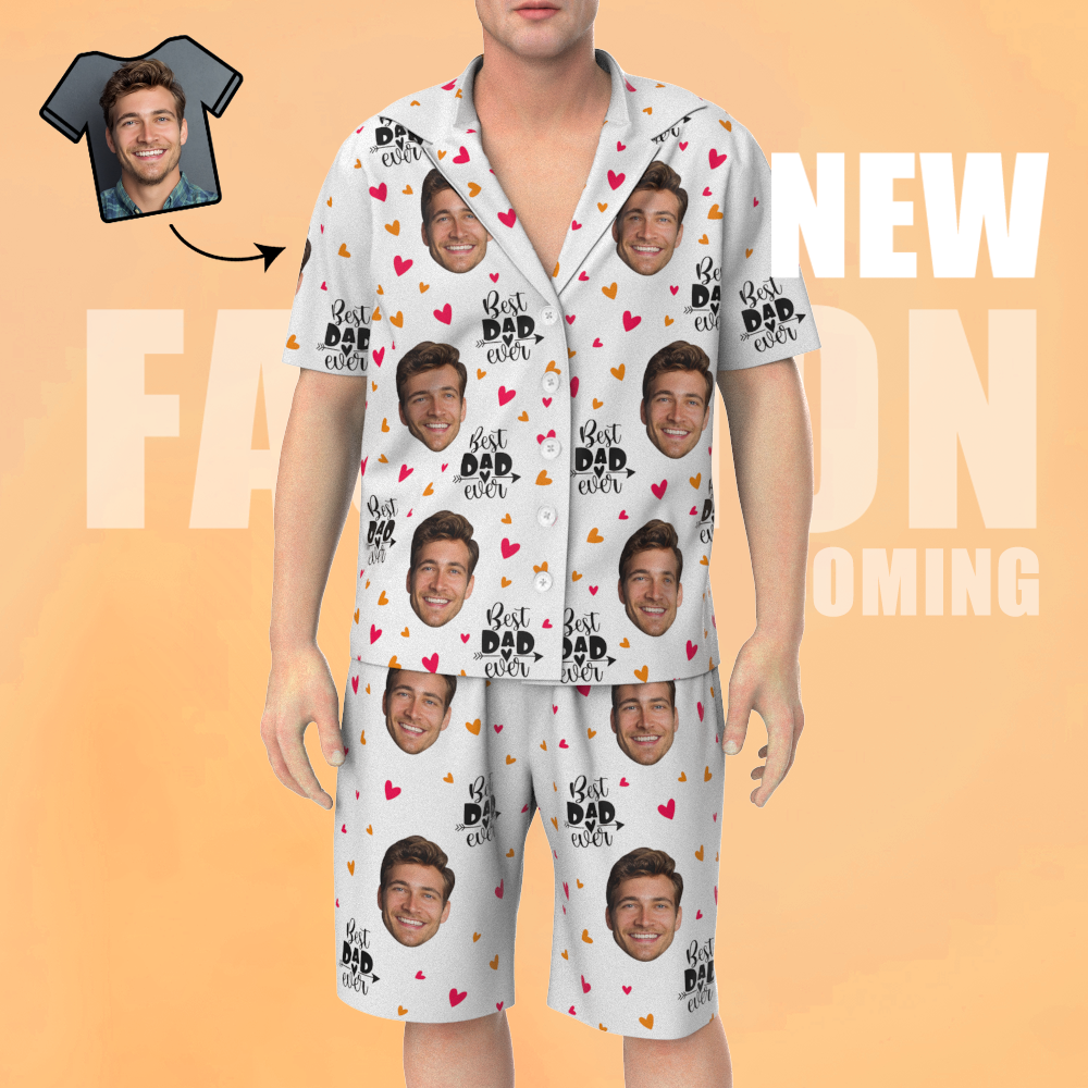 Custom Face Short Sleeve Heart Pajamas Best Dad Ever - 