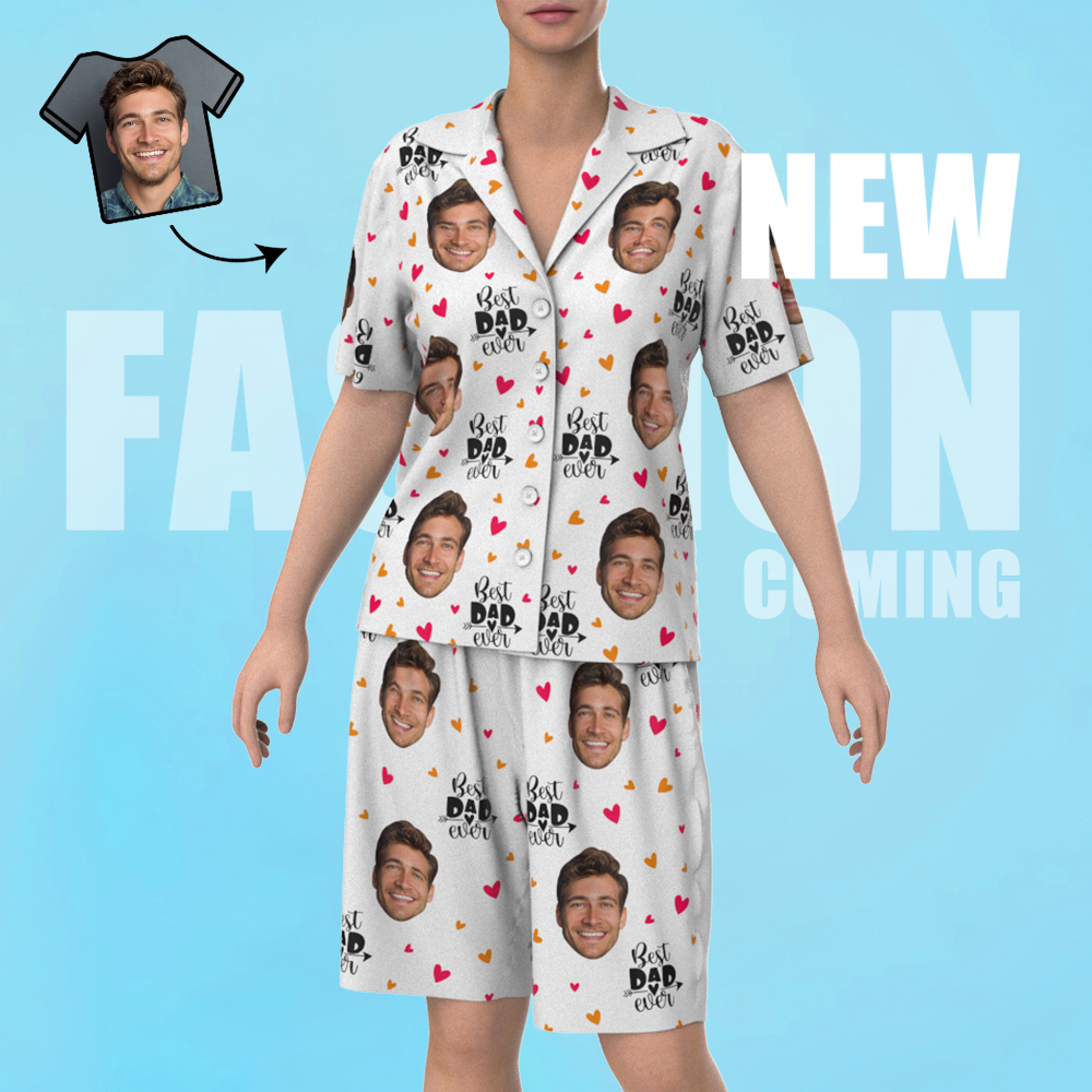 Custom Face Short Sleeve Heart Pajamas Best Dad Ever - 