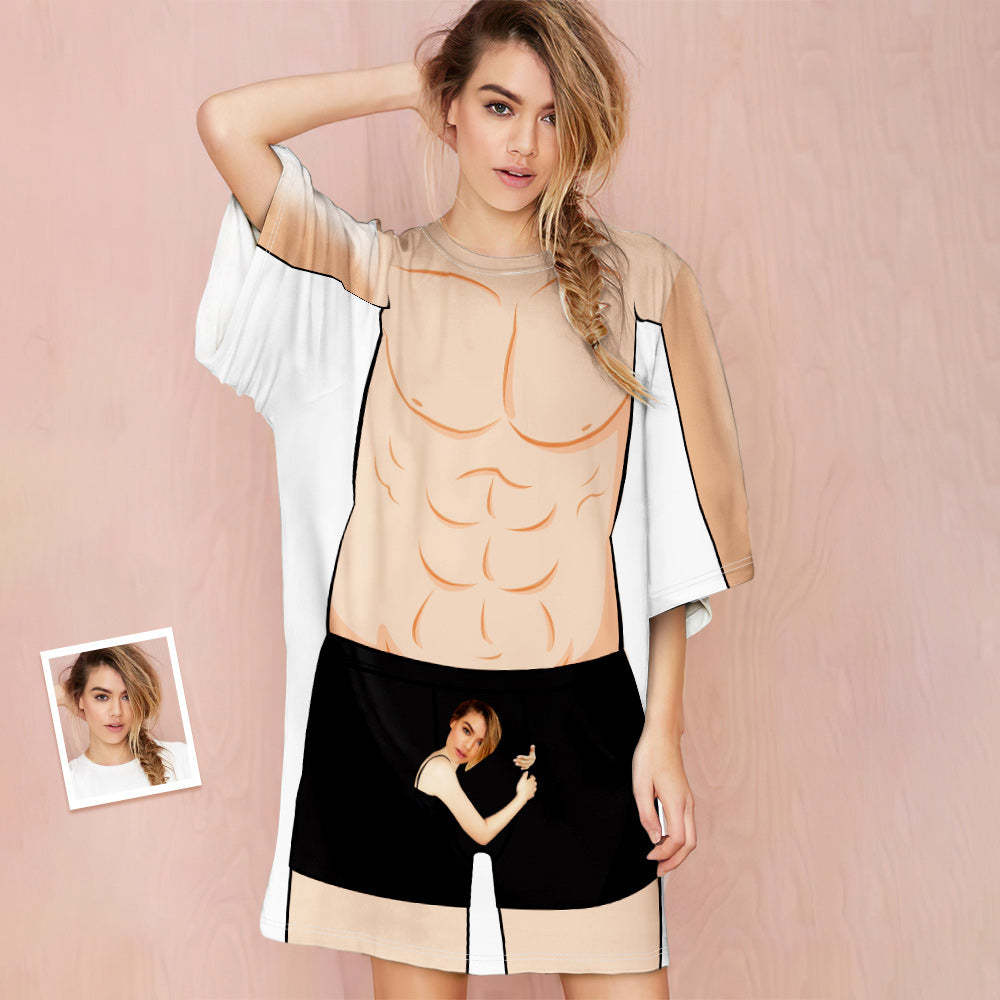 Custom Face Nightdress Funny Girlfriend Hug Personalized Pyjamas - 