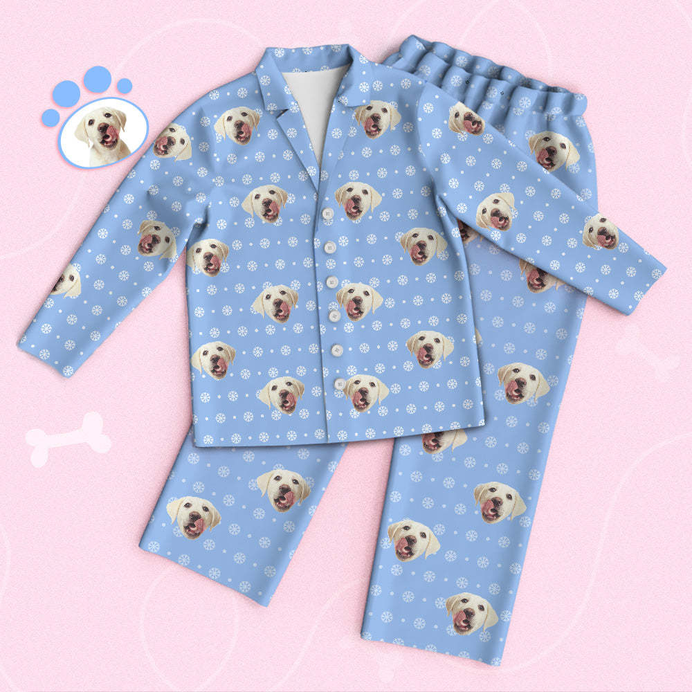 Custom Cute Pet Face Pajamas Snowflake Pajamas - 